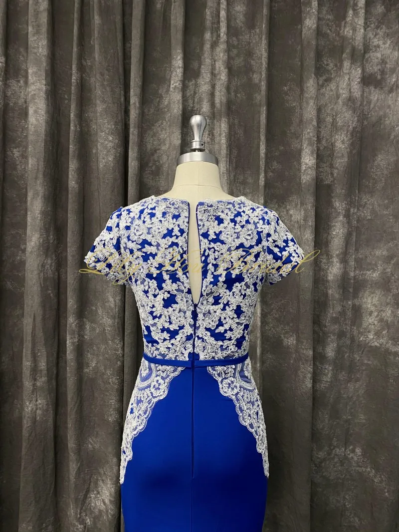 Petite Girl Mermaid Evening Dress V Neck Short Sleeves Lace Appliques Royal Blue Prom Wedding Party Gowns with Sash In Stock
Petite Girl Mermaid Evening Dress V Neck Short Sleeves Lace Appliques Royal Blue Prom Wedding Party Gowns with Sash In Stock