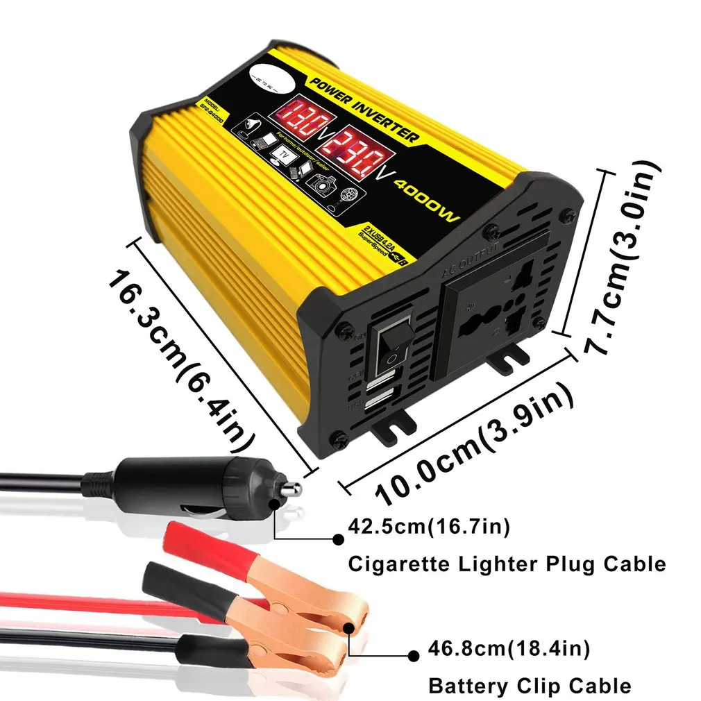 4000W 12V to 220V/110V LED Display Car Power Inverter Converter Adapter Dual USB Voltage Transformer Modified Sine Wave
4000W 12V to 220V/110V LED Display Car Power Inverter Converter Adapter Dual USB Voltage Transformer Modified Sine Wave