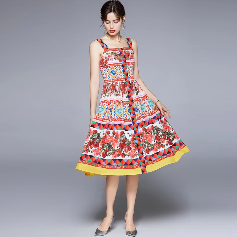 Fashion Runway Sexy Dresses 2021 Summer Women Backless Spaghetti Strap Floral-Print Buttons Diamond Casual Elgant Holiday Dress
Fashion Runway Sexy Dresses 2021 Summer Women Backless Spaghetti Strap Floral-Print Buttons Diamond Casual Elgant Holiday Dress
