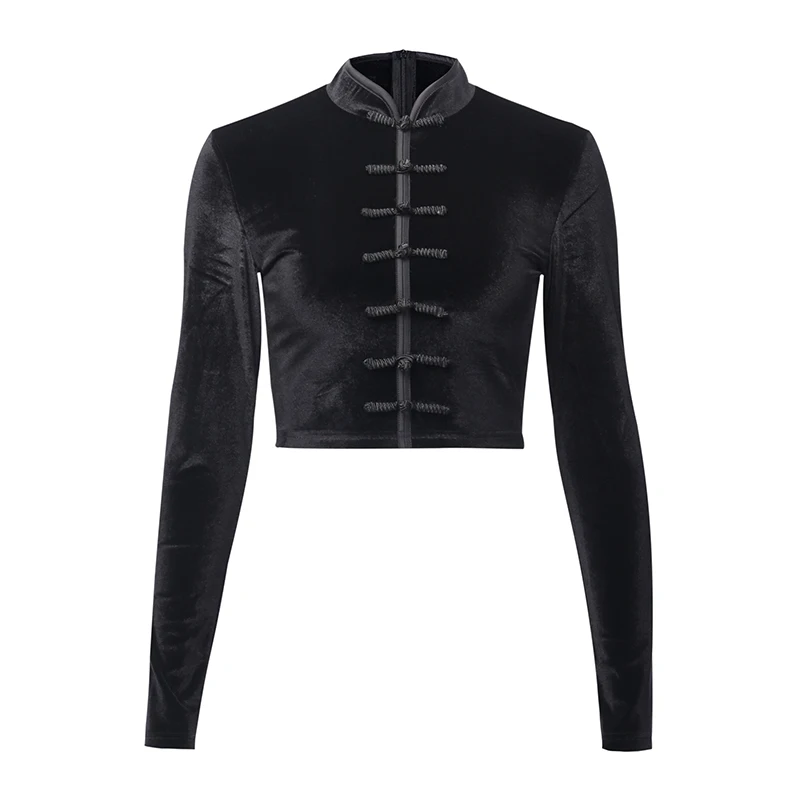 Velvet Short Top Long Sleeve Women Fashion Shirts Gothic Clothing Vintage Style Tops Stand Collar Autumn Black Streetwear
Velvet Short Top Long Sleeve Women Fashion Shirts Gothic Clothing Vintage Style Tops Stand Collar Autumn Black Streetwear
