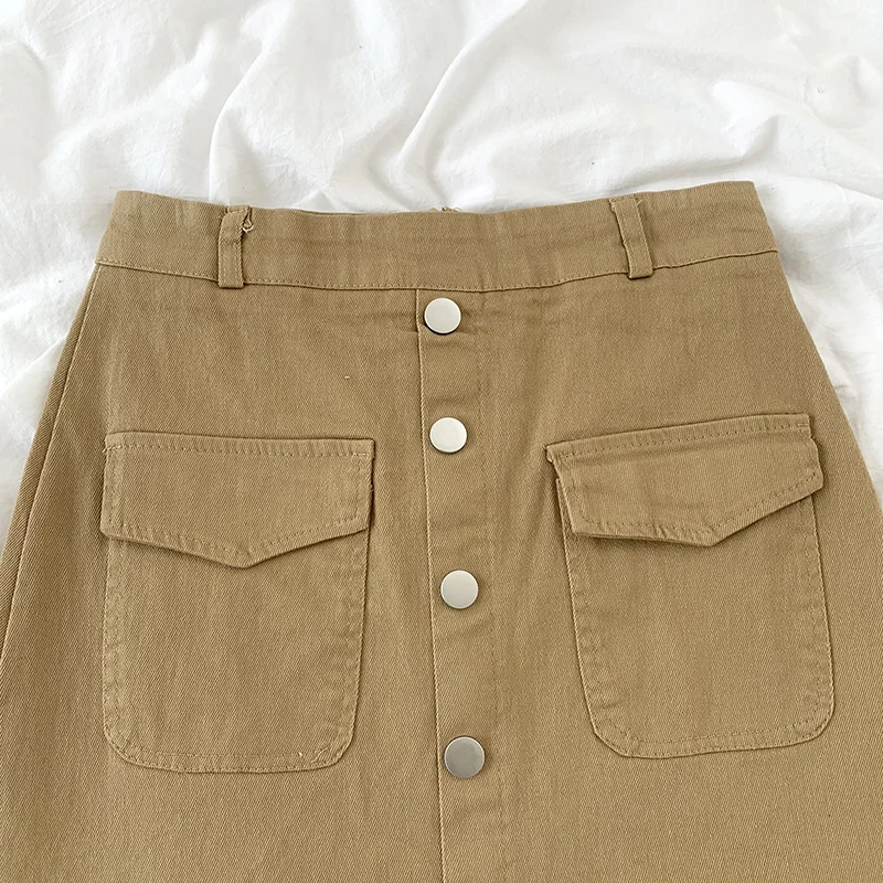 Double-pocket breasted Japanese summer high waist bag hip all-match denim skirt
Double-pocket breasted Japanese summer high waist bag hip all-match denim skirt