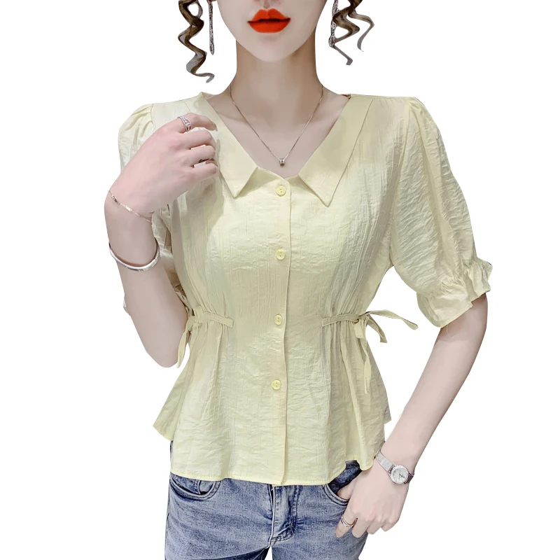 Puff Sleeve Shirt Women's French Minority Elegant Doll Collar Waist Trimming Casual Shirt Top, New Summer 2021
Puff Sleeve Shirt Women's French Minority Elegant Doll Collar Waist Trimming Casual Shirt Top, New Summer 2021