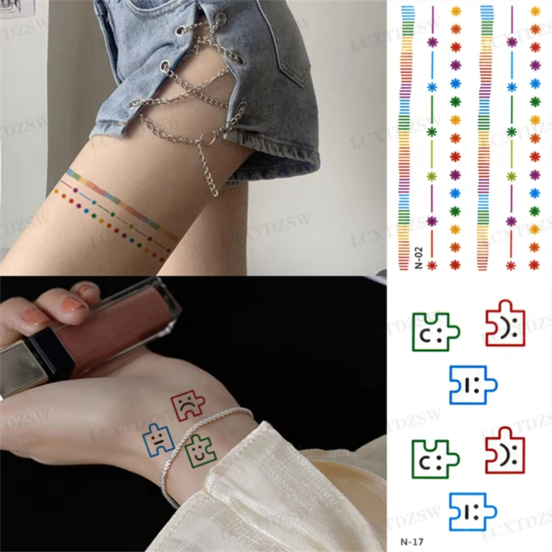 Women's Temporary Waterproof Tattoo Stickers Colorful Expression Rainbow Tattoo Sticker Face Hand Lovely Body Art Fake Tattoo
Women's Temporary Waterproof Tattoo Stickers Colorful Expression Rainbow Tattoo Sticker Face Hand Lovely Body Art Fake Tattoo