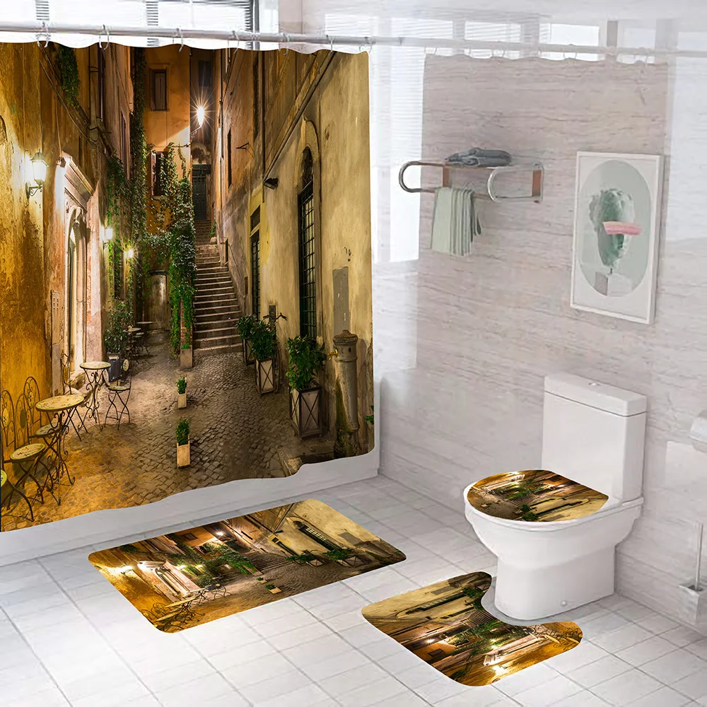 3D Night Street Pattern Shower Curtains Bathroom Curtain Set Home Decoration Non-Slip Rug Toilet Seat Cover Bath Mat Carpet Sets
3D Night Street Pattern Shower Curtains Bathroom Curtain Set Home Decoration Non-Slip Rug Toilet Seat Cover Bath Mat Carpet Sets