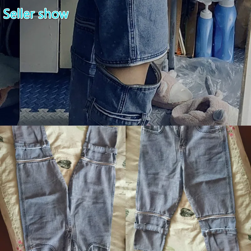 Женские брюки на молнии SHENGPALAE повседневные широкие джинсы с вырезами весна-осень