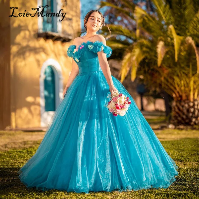 Puffy Ball Gown Quinceanera Dresses Long 2022 Charming Turquoise Tulle Sweet 16 Dress With Flowers Formal Vestido de 15 anos
Puffy Ball Gown Quinceanera Dresses Long 2022 Charming Turquoise Tulle Sweet 16 Dress With Flowers Formal Vestido de 15 anos
