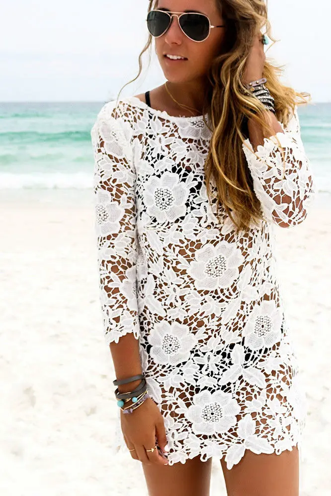 Hot Sale Sexy Lace Floral Smock Women Bikini Cover Up Long Sleeve Lace Bikini Swimwear Beach Dress
Hot Sale Sexy Lace Floral Smock Women Bikini Cover Up Long Sleeve Lace Bikini Swimwear Beach Dress