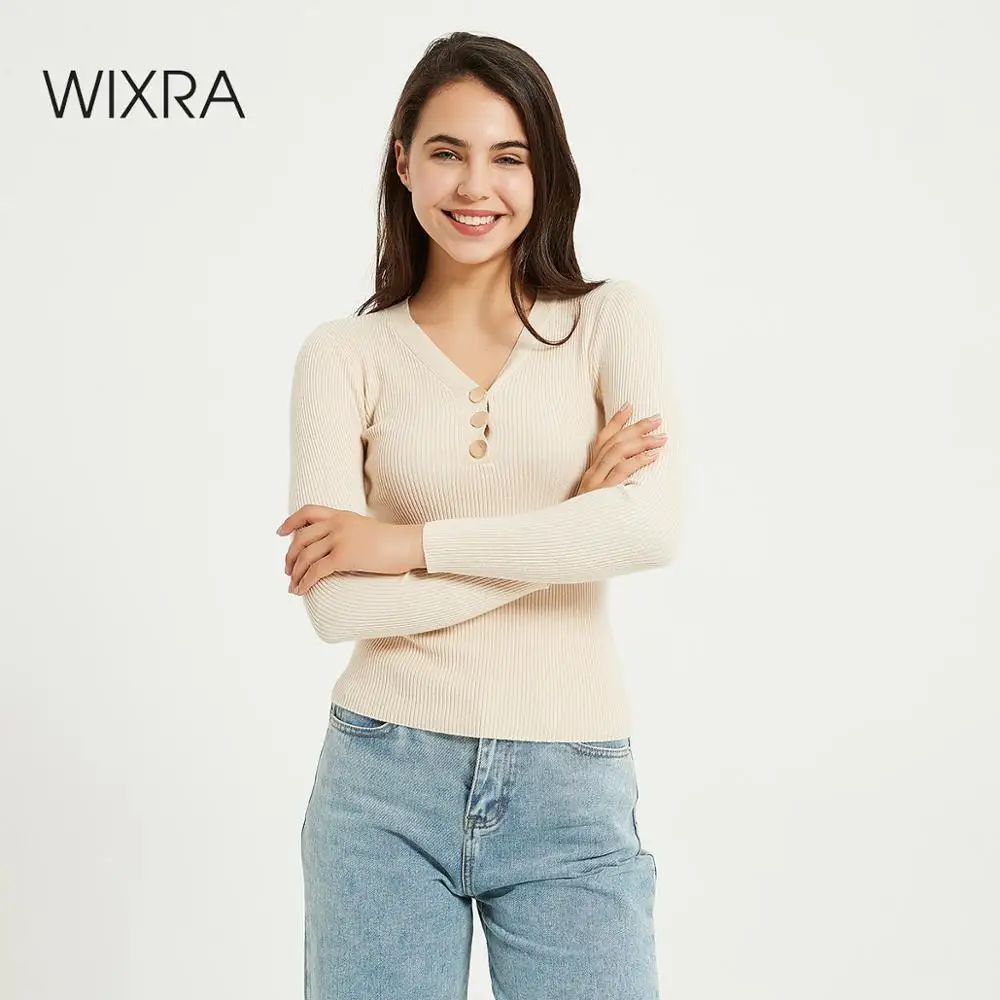 Женские Эластичные свитера Wixra новые модные пуловеры с v-образным вырезом и