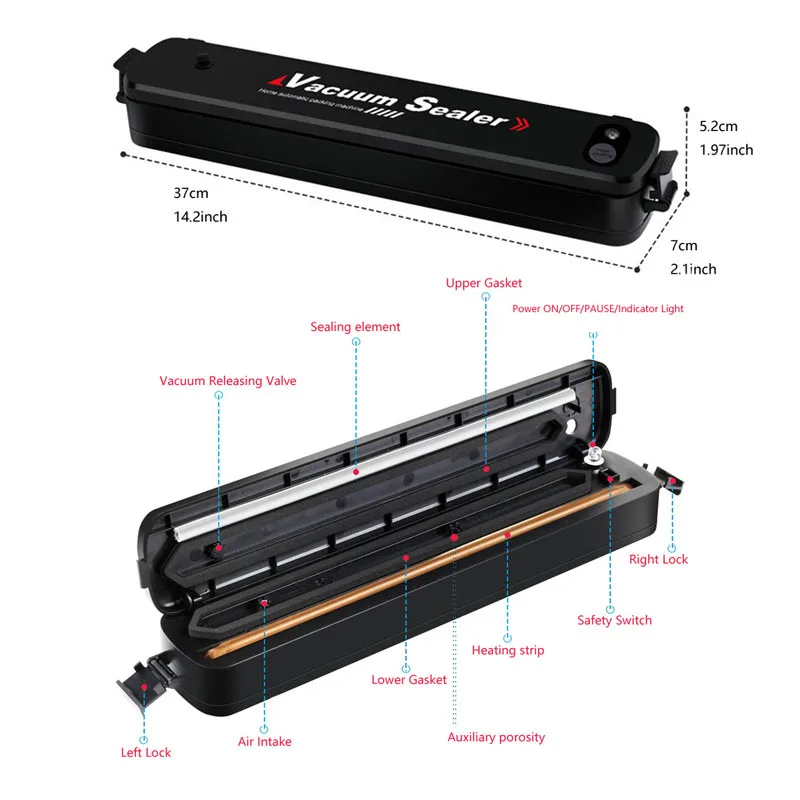 Home Automatic Vacuum Sealer for Food Saver Sous Vide Cooking 100-240V Packaging Air Sealing Packer Machine FDA with 15Pcs Bags
Home Automatic Vacuum Sealer for Food Saver Sous Vide Cooking 100-240V Packaging Air Sealing Packer Machine FDA with 15Pcs Bags