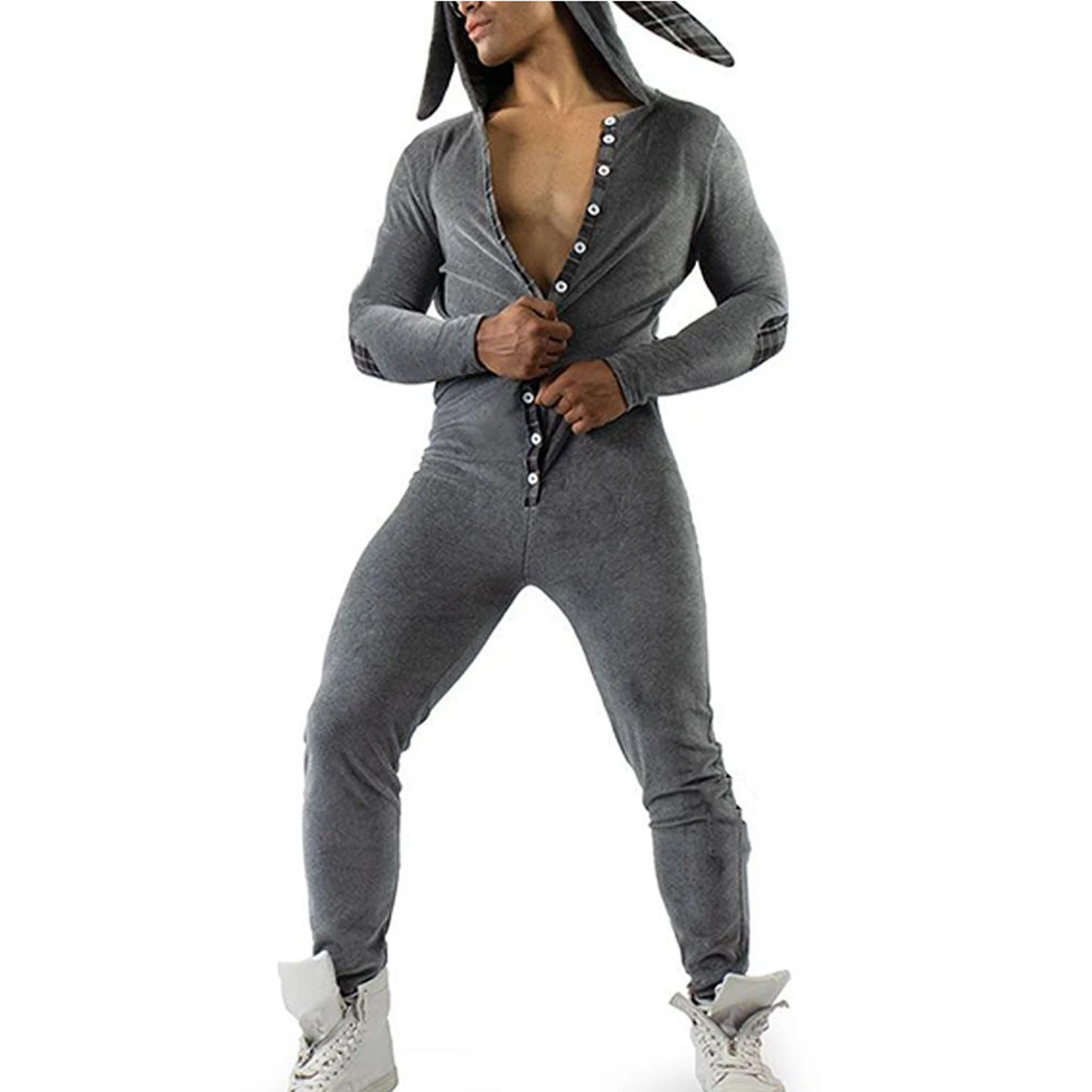 2021 Newest Arrival Men Casual Sexy Jumpsuits Long Sleeve Rabbit Ears Hooded Button Collar Long Pants Openable Hip Pajamas S-3XL
2021 Newest Arrival Men Casual Sexy Jumpsuits Long Sleeve Rabbit Ears Hooded Button Collar Long Pants Openable Hip Pajamas S-3XL