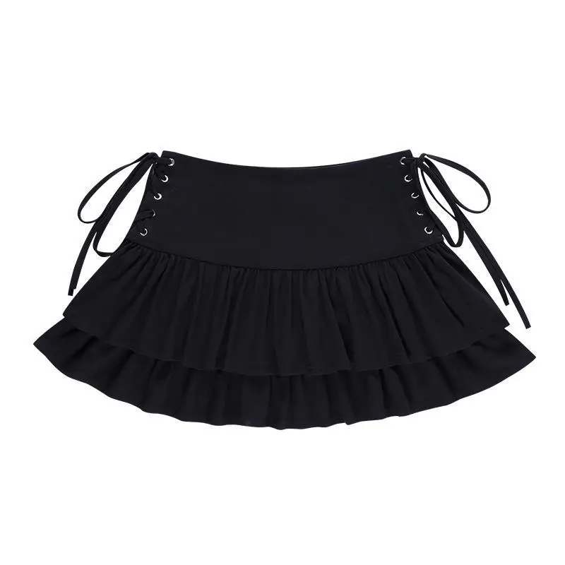 Black High-Waisted Mini Skirt Y2K Retro Dark Sexy Hollow Ruffled A-Line Solid Color Skirts with Side Waist Strap Loli Mini Skirt
Black High-Waisted Mini Skirt Y2K Retro Dark Sexy Hollow Ruffled A-Line Solid Color Skirts with Side Waist Strap Loli Mini Skirt