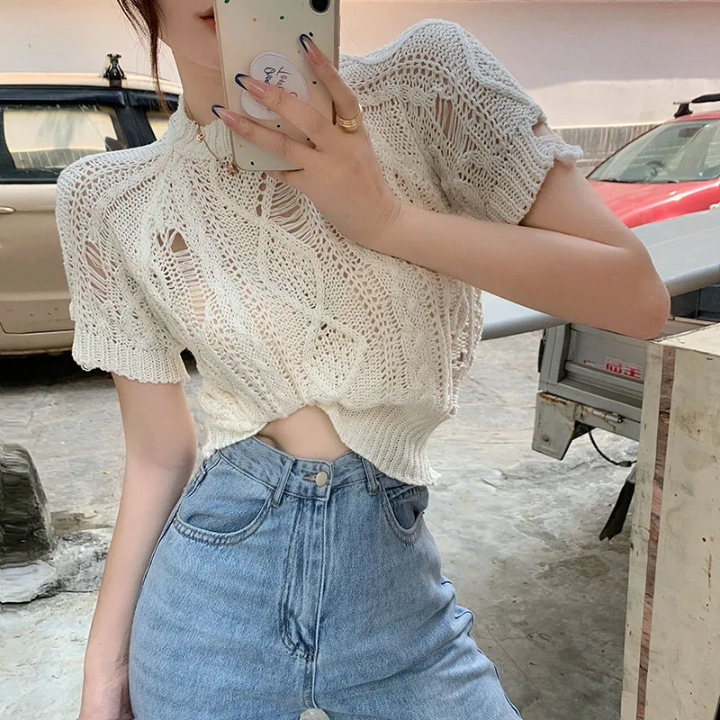 Women's New Summer Hollow Out Slim Short T-shirts 2021 Knitwear T-shirt Female Design Sense Niche Sexy Thin Short Sleeve Tops
Women's New Summer Hollow Out Slim Short T-shirts 2021 Knitwear T-shirt Female Design Sense Niche Sexy Thin Short Sleeve Tops