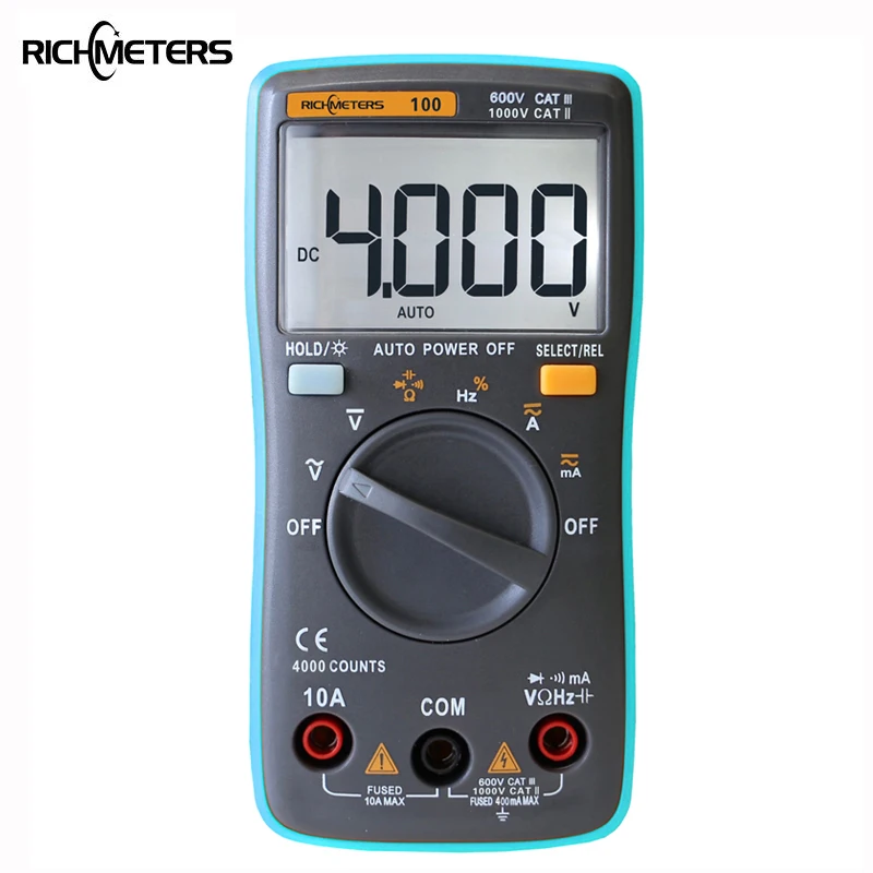 Мультиметр RICHMETERS RM100 4000 отсчетов подсветильник напряжение постоянного и