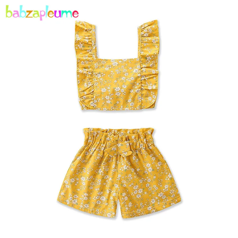 

2Piece 1-6Years Summer Outfits Baby Girls Boutique Clothing Set Cute Flowers Sleeveless Cotton Vest+Shorts Kids Clothes BC2046-1