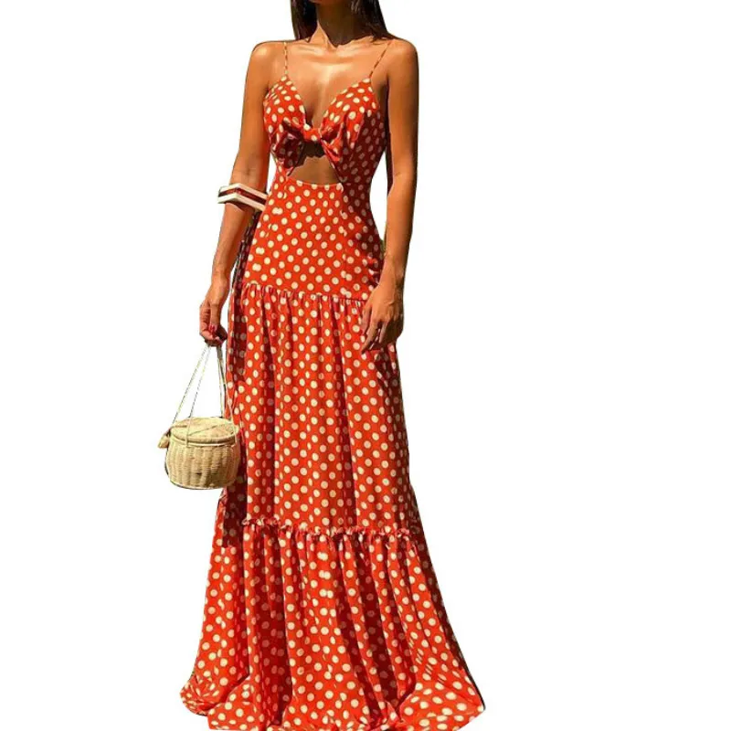 Elegant Deep V Women Hollow Out Sexy Dresses Sleeveless Slim Waist A-line Dot Print Dresses Casual Female Long Vestidos New
Elegant Deep V Women Hollow Out Sexy Dresses Sleeveless Slim Waist A-line Dot Print Dresses Casual Female Long Vestidos New