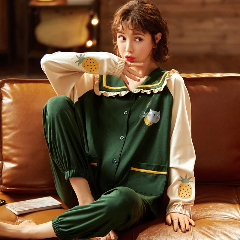 Simple Print Sleeping Tops Casual Loose Pyjamas Autumn Winter Cotton Women Pajamas Long Sleeve Sweet Doll Collar Woman Home Suit
Simple Print Sleeping Tops Casual Loose Pyjamas Autumn Winter Cotton Women Pajamas Long Sleeve Sweet Doll Collar Woman Home Suit