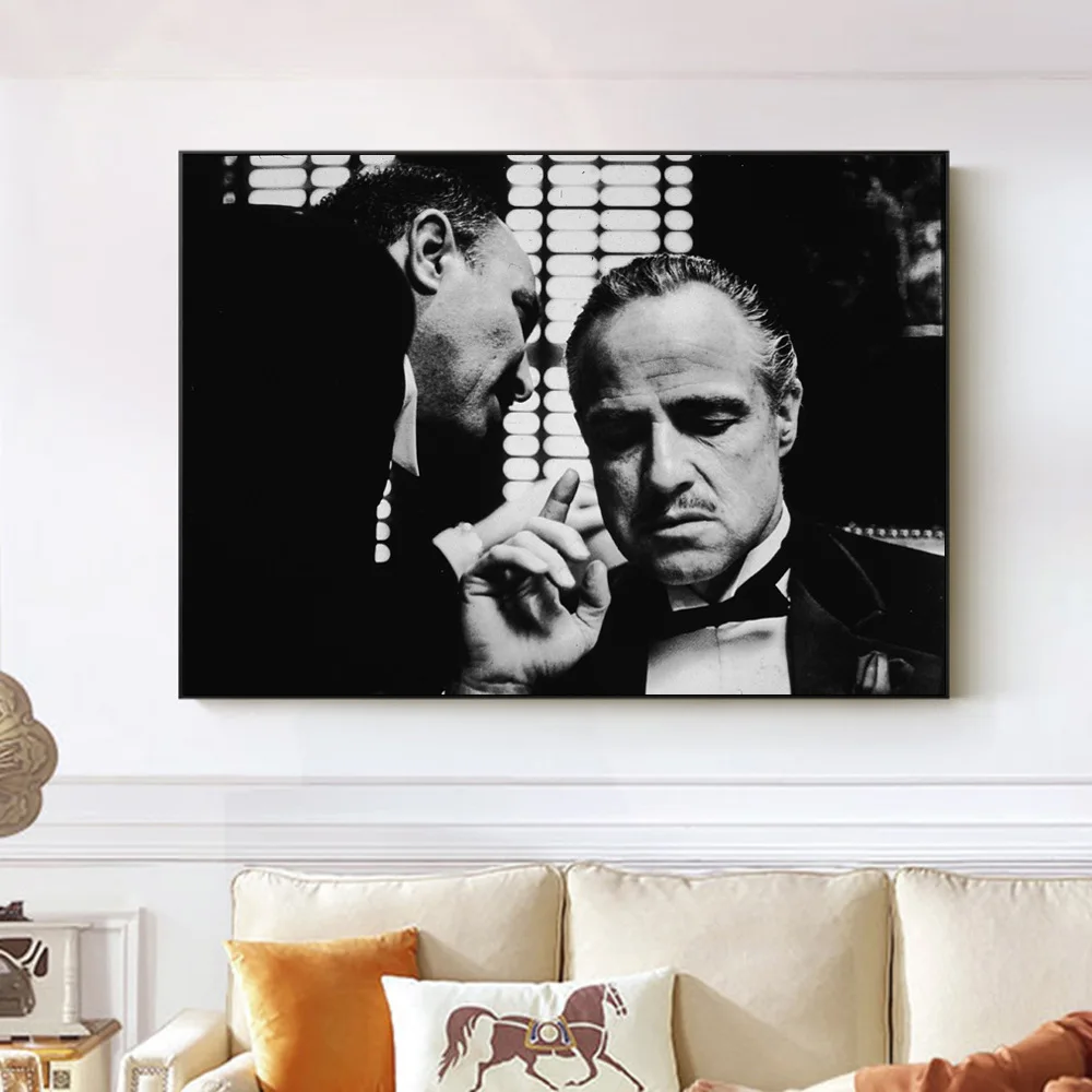 

Godfather Poster Marlon Brando Print Black and White Movies Pictures Walls Art Canvas Painting Frameless Frescoes Mural Movie