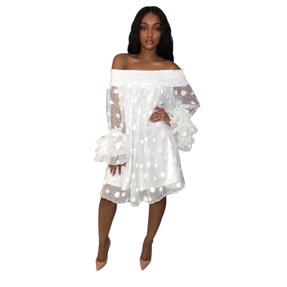 off-Shoulder Double-Layer Wooden Ear Dress Flounced Sleeves Big Polka Dot Mesh Perspective Hot-Selling Dress
off-Shoulder Double-Layer Wooden Ear Dress Flounced Sleeves Big Polka Dot Mesh Perspective Hot-Selling Dress