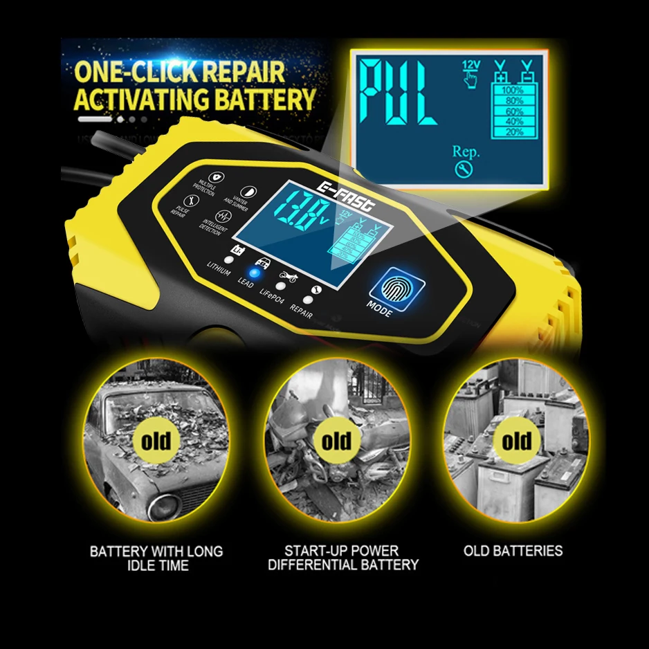 12V-24V Full Automatic Car Battery Charger Wet Dry Lead Acid Battery-chargers Digital Display Auto Power Pulse Repair Chargers
12V-24V Full Automatic Car Battery Charger Wet Dry Lead Acid Battery-chargers Digital Display Auto Power Pulse Repair Chargers
