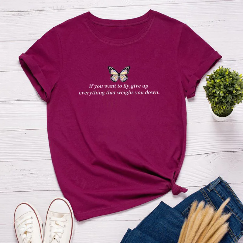 Summer 2021 high-quality comfortable casual butterfly print short-sleeved T-shirt top
Summer 2021 high-quality comfortable casual butterfly print short-sleeved T-shirt top