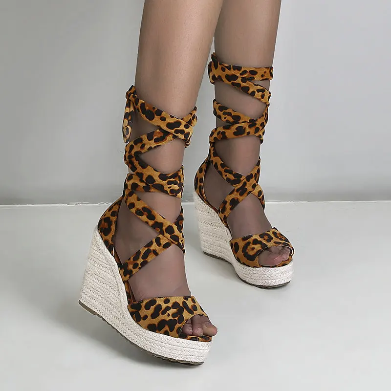 Sexy Leopard Print Women Sandals Summer Open Toe Lace Up Gladiator Sandals Ladies Wedges High Heel Platform Shoes Woman Big Szie
Sexy Leopard Print Women Sandals Summer Open Toe Lace Up Gladiator Sandals Ladies Wedges High Heel Platform Shoes Woman Big Szie