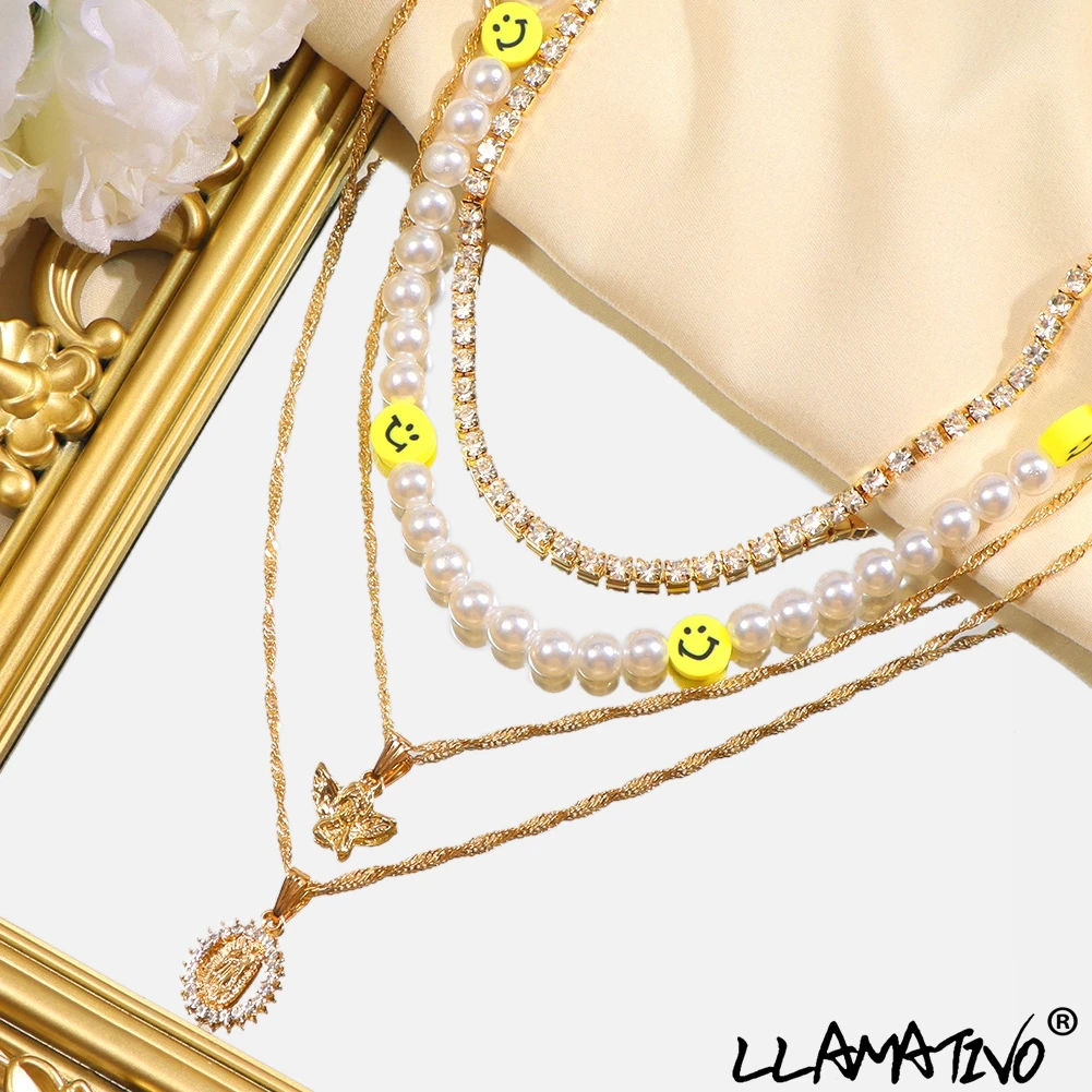 Boho Handmade Smile Face Pearl Beads Strand Necklace For Women Multi-layer Angel Crystal Portrait Beaded Necklaces Jewelry Gift
Boho Handmade Smile Face Pearl Beads Strand Necklace For Women Multi-layer Angel Crystal Portrait Beaded Necklaces Jewelry Gift