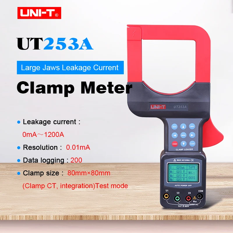 

UNI-T UT253A Large Jaws Leakage Current Clamp Meter AC volt Tester Data logging/Auto rang/Data hold/RS-232/LCD backlight