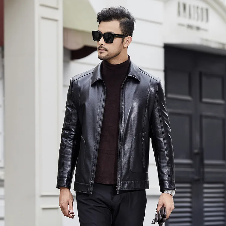 All-match Men's Leather Jackets Trend Middle-aged Loose Coat Plus Size Lapel Men Casual Spring Autumn Winter Outerwear 2021 New
All-match Men's Leather Jackets Trend Middle-aged Loose Coat Plus Size Lapel Men Casual Spring Autumn Winter Outerwear 2021 New