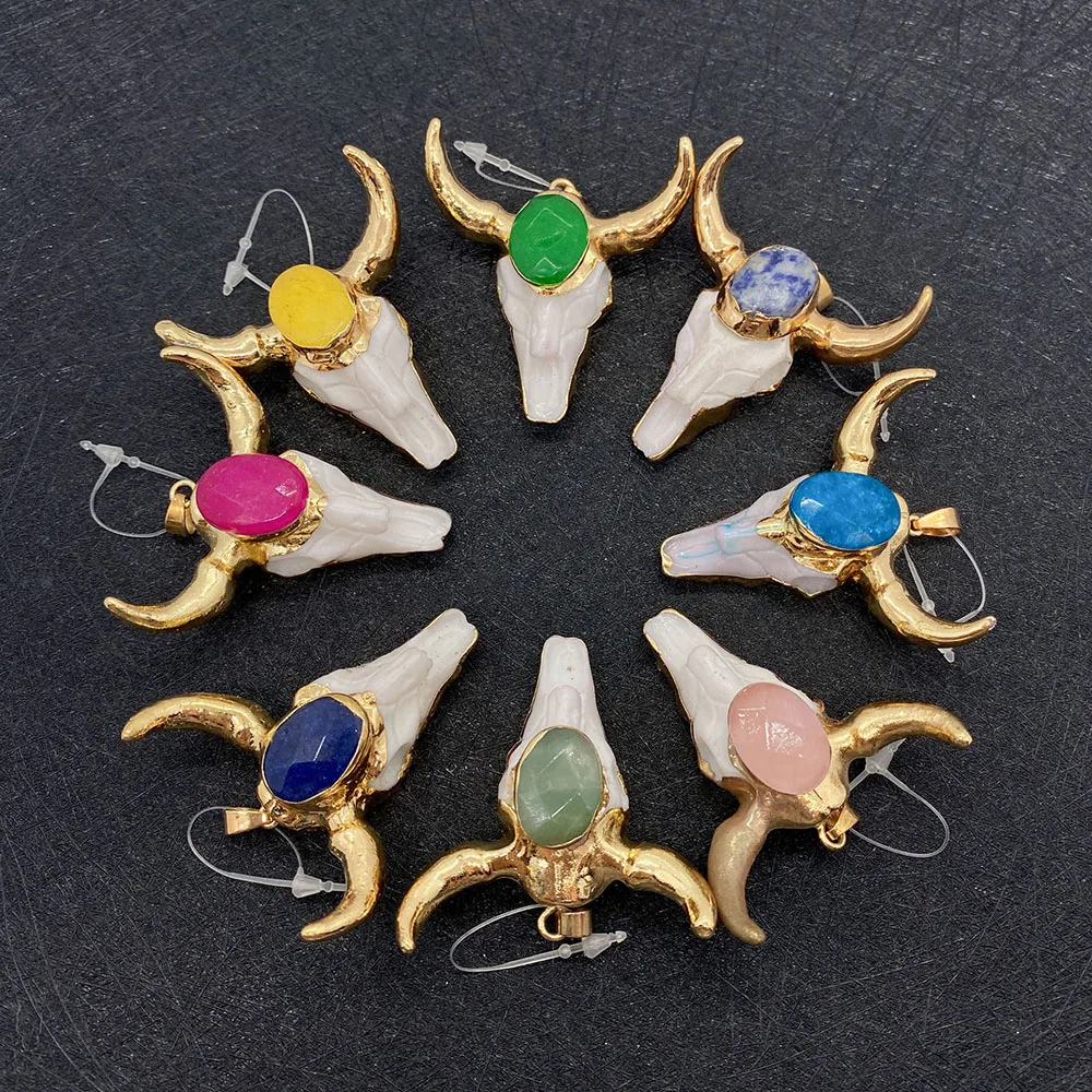 1pcs Natural Stone Acrylic Pendant Bull Head Colorful Crystal Charm Jewelry Creation Designer Charm Necklace Accessories Bijoux
1pcs Natural Stone Acrylic Pendant Bull Head Colorful Crystal Charm Jewelry Creation Designer Charm Necklace Accessories Bijoux