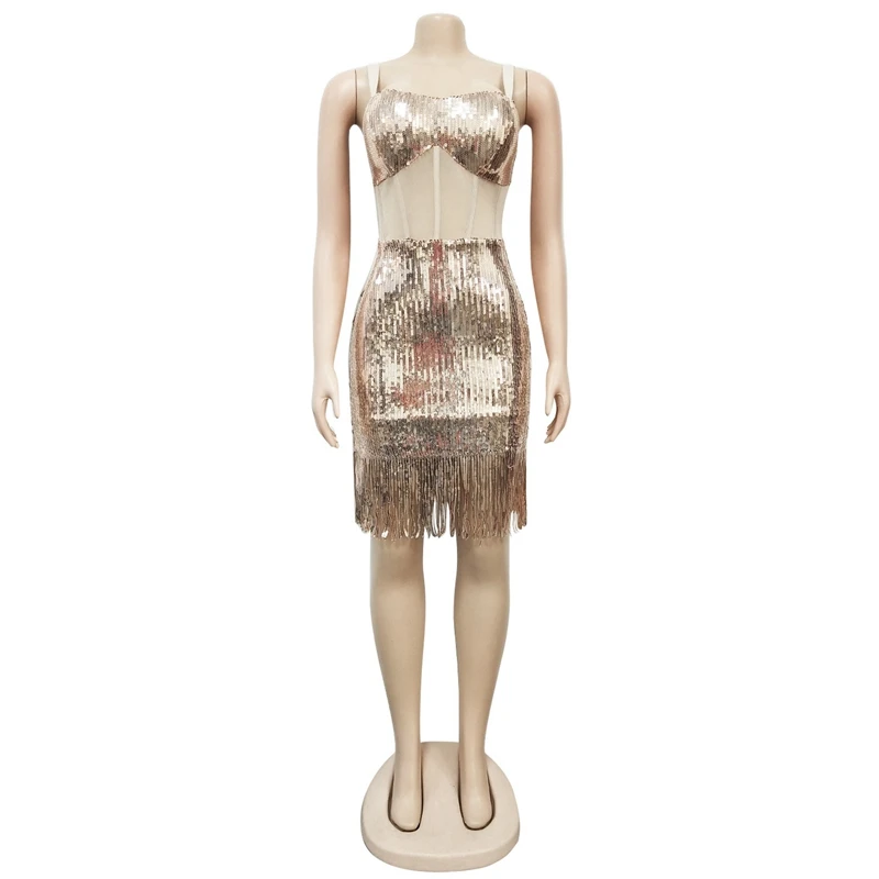 Women Summer Mini Dress Sequin Strap Sleeveless High Waist Sexy Party Night Club Street Bandage Dresses Rose Gold M 
Women Summer Mini Dress Sequin Strap Sleeveless High Waist Sexy Party Night Club Street Bandage Dresses Rose Gold M