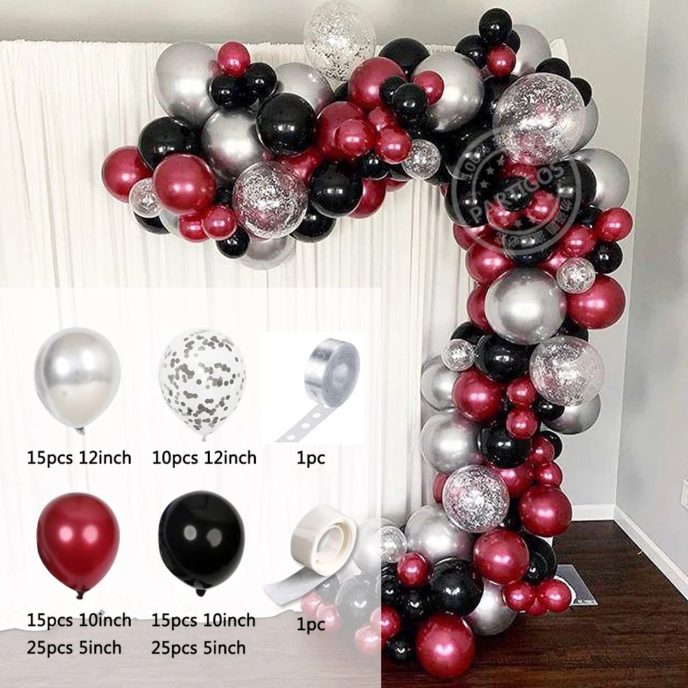 107pcs Burgundy Black Balloon Arch Garland Kit Metal Silver Confetti Latex Globos Mariage Wedding Birthday Party Decoration 
107pcs Burgundy Black Balloon Arch Garland Kit Metal Silver Confetti Latex Globos Mariage Wedding Birthday Party Decoration