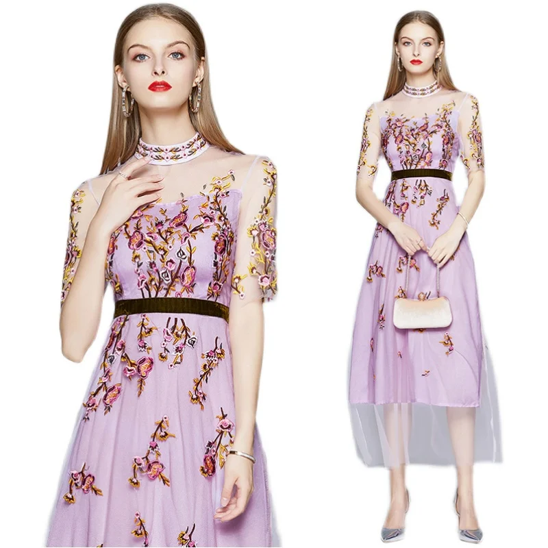 New Elegant Vintage Women Mesh Embroidery Slim Tunic Short Sleeve Maxi Dress Lady Evening Party Dresses Clothing Summer Sundress
New Elegant Vintage Women Mesh Embroidery Slim Tunic Short Sleeve Maxi Dress Lady Evening Party Dresses Clothing Summer Sundress