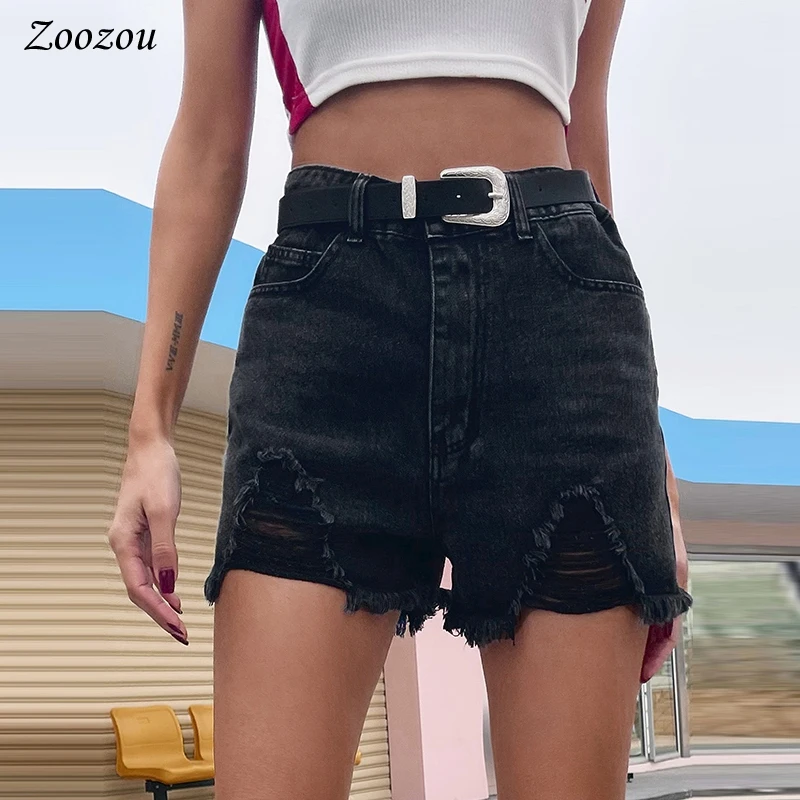 

Women Casual Frayed Raw Hem Ripped Black Jean Shorts High Waisted Denim Shorts With Pockets Summer Distressed Frayed Short Jeans