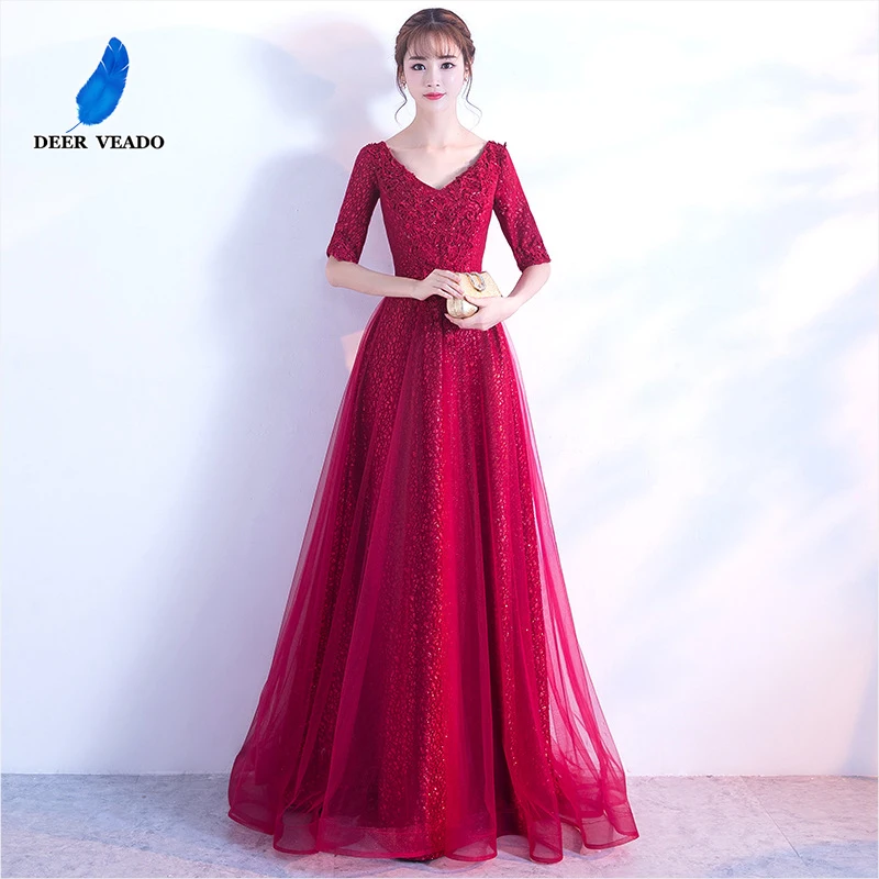 DEERVEADO Elegant A Line V Neck Long Evening Dress Half Sleeves Formal Dress Evening Party Dresses Gown Robe De Soiree CS102
DEERVEADO Elegant A Line V Neck Long Evening Dress Half Sleeves Formal Dress Evening Party Dresses Gown Robe De Soiree CS102