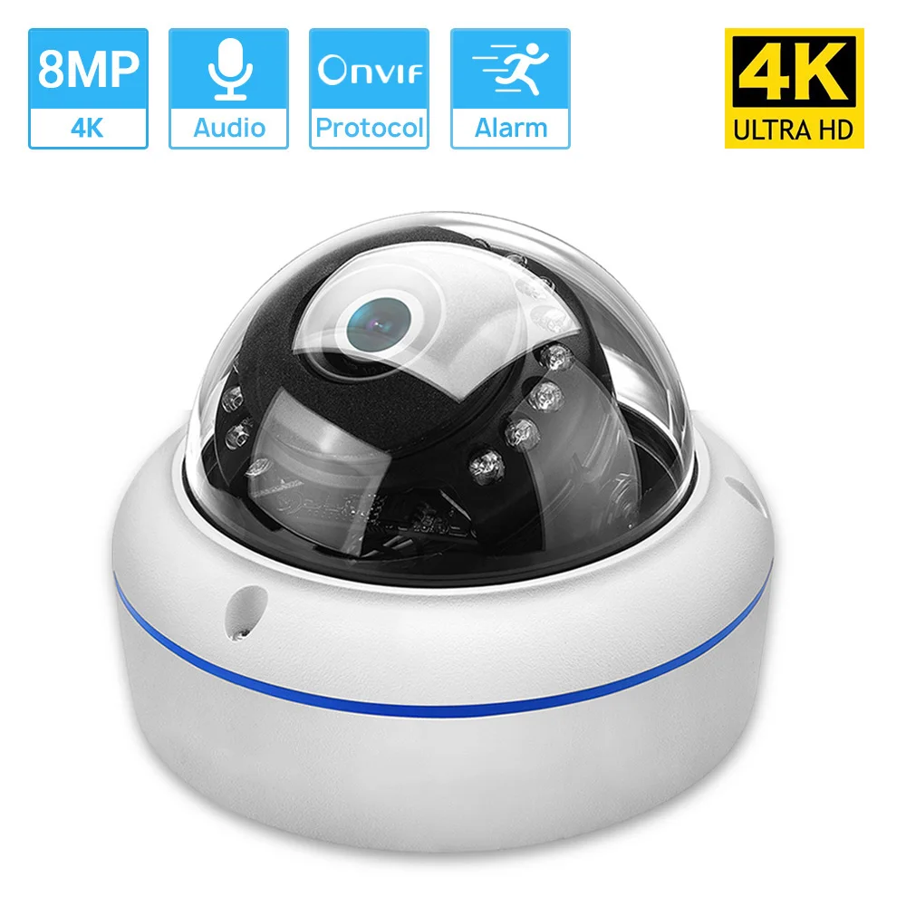 8MP 4K Vandal-proof Dome ONVIF IP Camera Internal Audio IR Nightvision H.265 Waterproof Outdoor Camera CCTV Camera System
8MP 4K Vandal-proof Dome ONVIF IP Camera Internal Audio IR Nightvision H.265 Waterproof Outdoor Camera CCTV Camera System