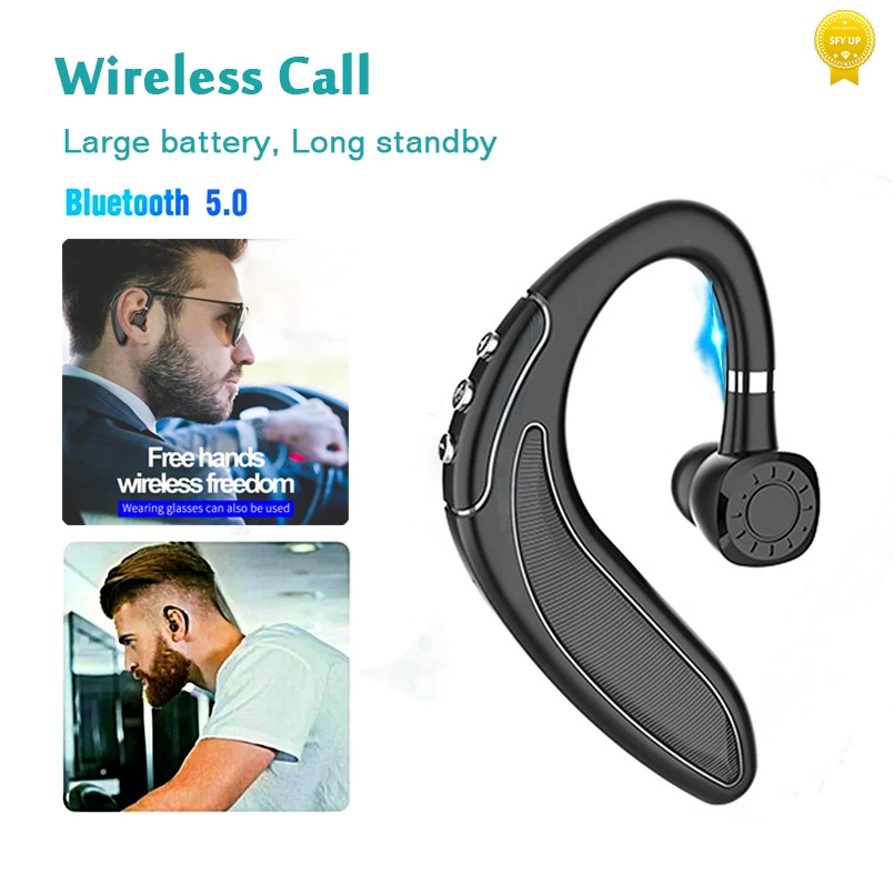 

Wireless Bluetooth 5.0 Earphones Stereo Noise Reduction Business Headset Hands In Car with Mic Hook Handsfree 25 Hours Talk Time