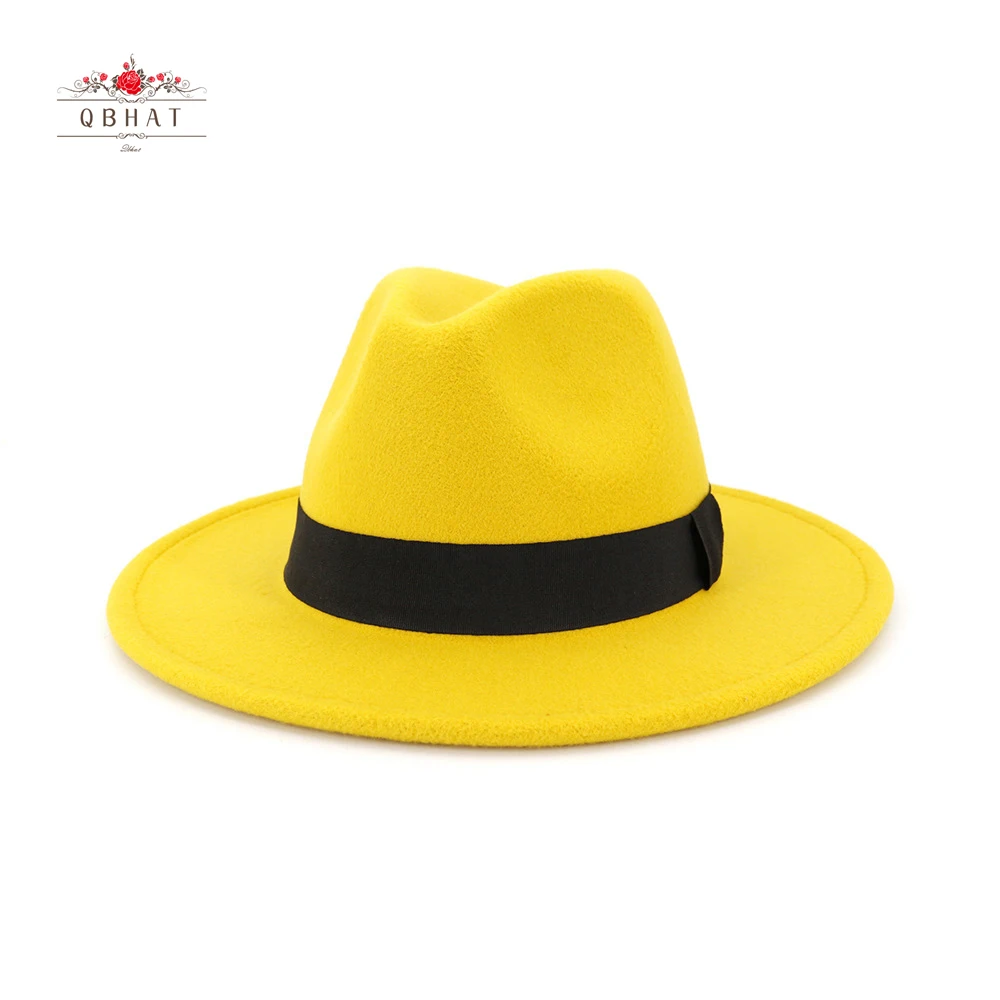 QBHAT трендовые шерстяные фетровые шляпы Jazz Fedora повседневные мужские и женские