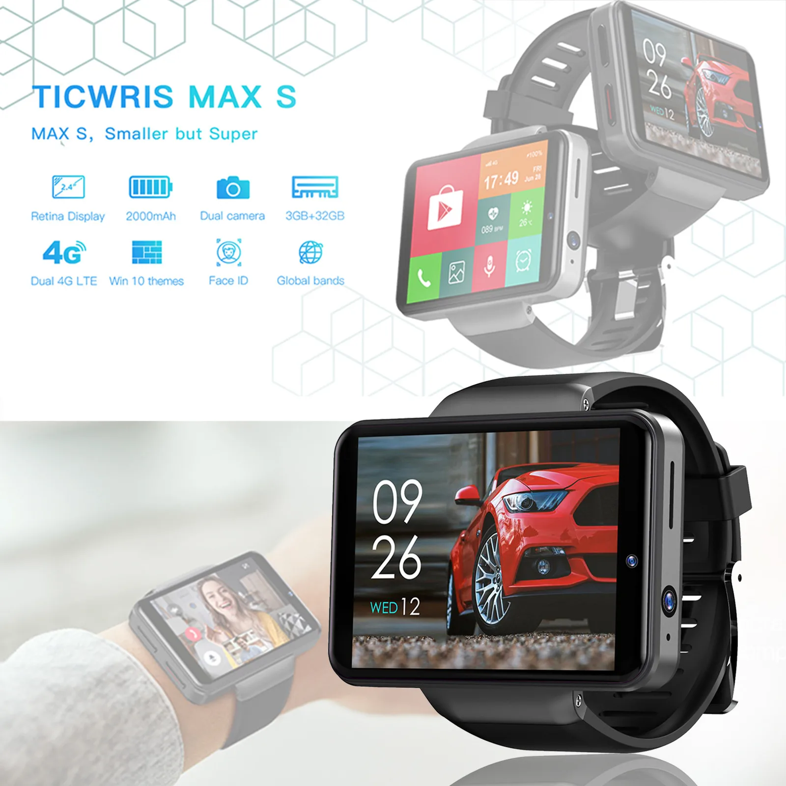 Новый водонепроницаемый с камерой умные часы TICWRIS MAX S 2 4 дюймов 3 ГБ + 32 ЖК дисплей