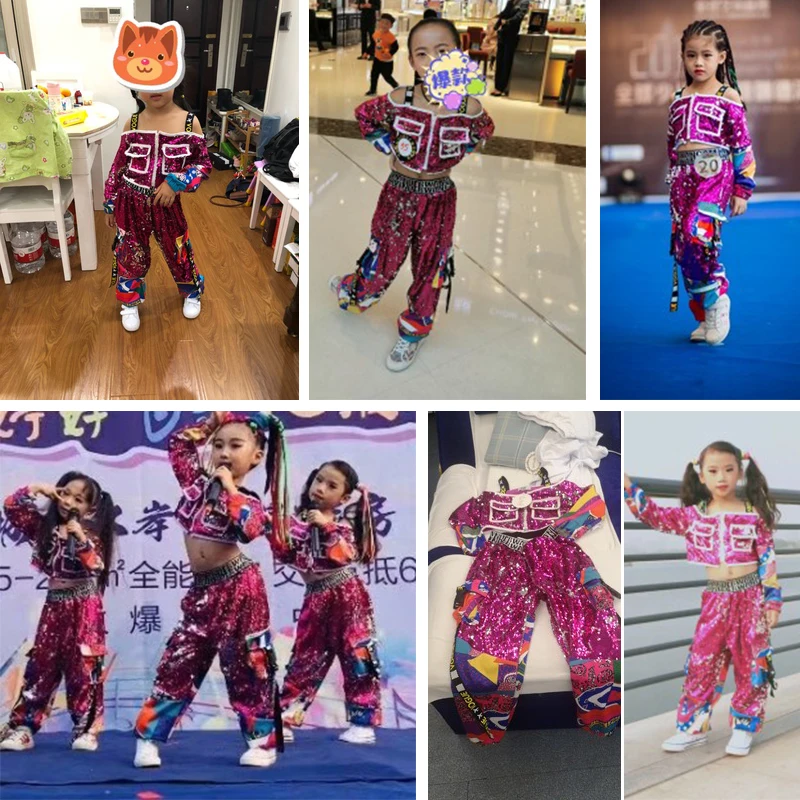 2 Pieces/ Set Girls Jazz Dance Costume Sparkly Hip Hop Clothing Children'S Sequin Strapless Long Sleeve Street Costumes 120-160 
2 Pieces/ Set Girls Jazz Dance Costume Sparkly Hip Hop Clothing Children'S Sequin Strapless Long Sleeve Street Costumes 120-160