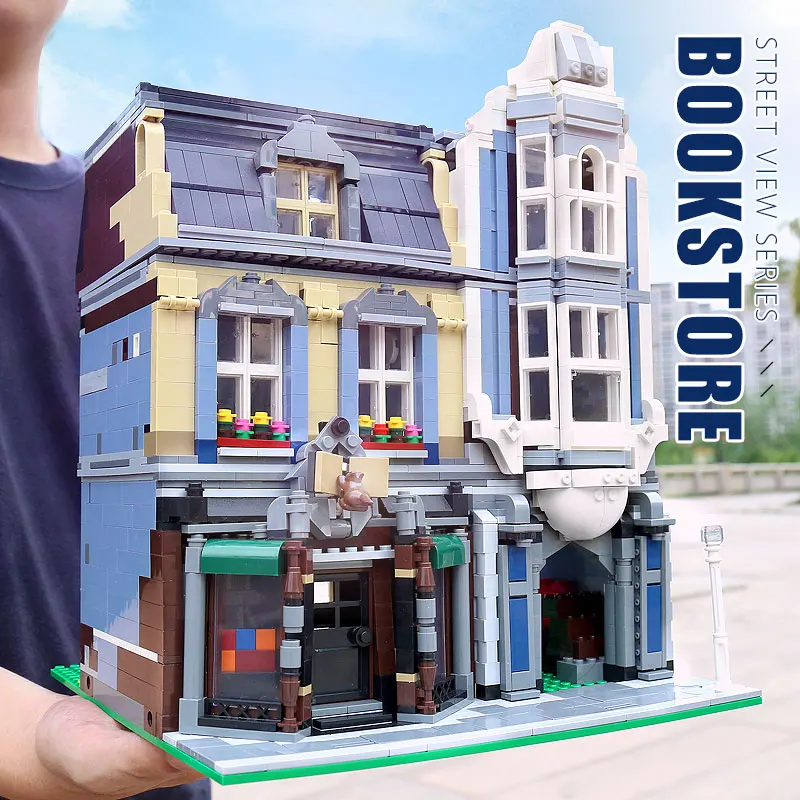 MOC City Street view series corner European style Bookstore Model Building Kits Block Bricks Kids DIY Toys Christmas Gifts
MOC City Street view series corner European style Bookstore Model Building Kits Block Bricks Kids DIY Toys Christmas Gifts