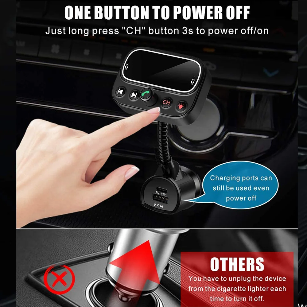 Car Bluetooth 5.0 FM Transmitter Wireless Handsfree Audio Receiver Auto MP3 Player Car Player Kit Card Car Charger
Car Bluetooth 5.0 FM Transmitter Wireless Handsfree Audio Receiver Auto MP3 Player Car Player Kit Card Car Charger