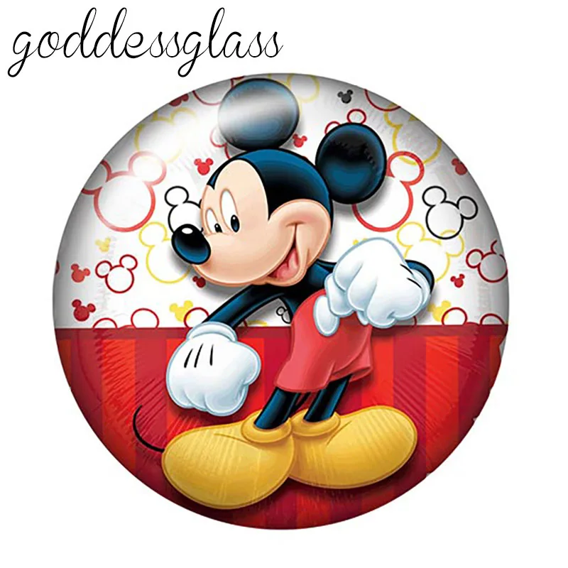 Ожерелье Микки Маус из мультфильма Disney круглый стеклянный кабошон с плоской
