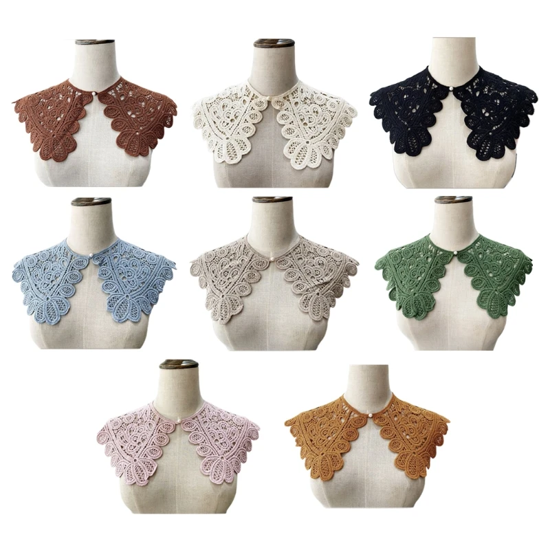 Faux Pearl Button Cotton Shawl Fake Collar Necklace Women Hollow Out Floral Lace Lapel Half Shirt Multicolor Mini Cape 
Faux Pearl Button Cotton Shawl Fake Collar Necklace Women Hollow Out Floral Lace Lapel Half Shirt Multicolor Mini Cape