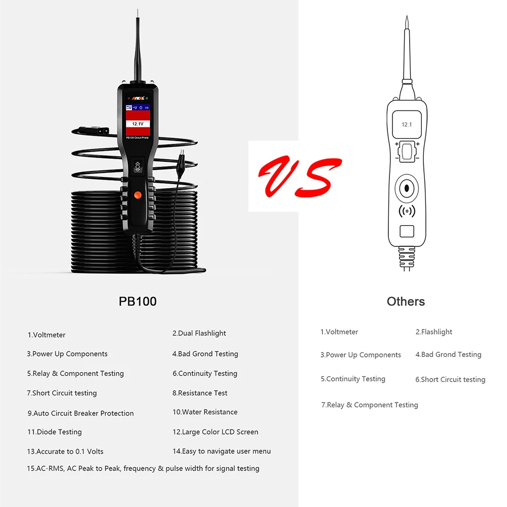 Ancel PB100 Professional Car Circuit Tester Diagnostic Tools DC AC Voltage Circuit Testing Electrical System 12V 24V
Ancel PB100 Professional Car Circuit Tester Diagnostic Tools DC AC Voltage Circuit Testing Electrical System 12V 24V