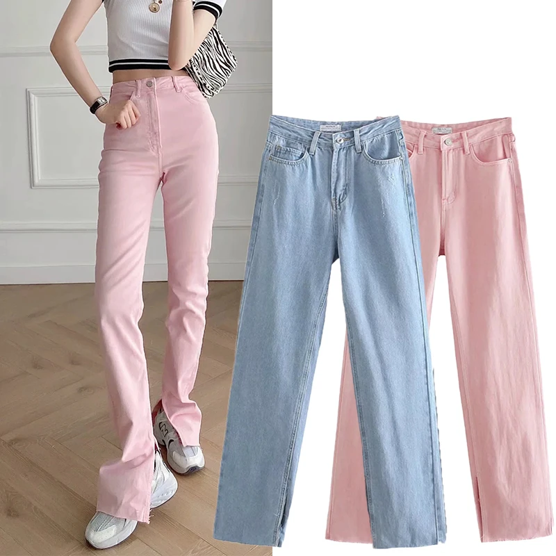 Woman Jeans High Waist Split Fork Bell-Bottom Pants Denim Clothing Pink Streetwear Vintage Slim 2021 Fashion Straight Pants
Woman Jeans High Waist Split Fork Bell-Bottom Pants Denim Clothing Pink Streetwear Vintage Slim 2021 Fashion Straight Pants