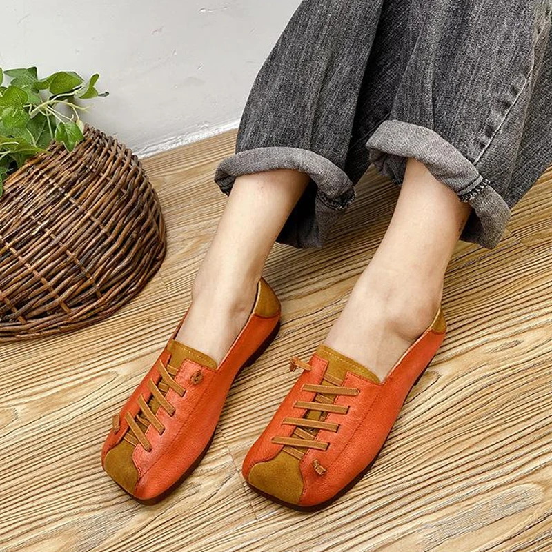 Vintage Spring Flats Women Shoes 2021 Genuine Leather Casual Mixed Colors Lace-up Retro Shallow Handmade Ladies Platform Shoes 
Vintage Spring Flats Women Shoes 2021 Genuine Leather Casual Mixed Colors Lace-up Retro Shallow Handmade Ladies Platform Shoes