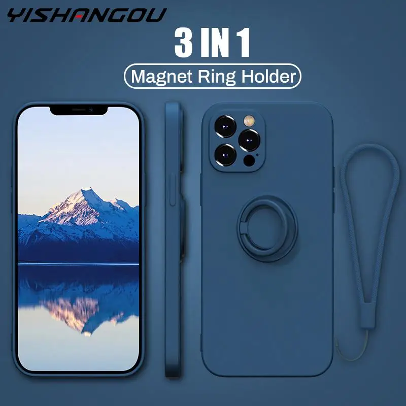 Мягкий чехол для iPhone 11 12 13 Pro Max XR XS SE2 7 8 6 6S Plus с магнитным кольцом-держателем |