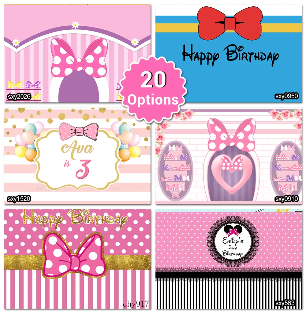 LEVOO Photographic Background Pink Theme Bows Girls mouse Birthday Backdrop Photography Photo Studio Party Decorations Photocall
LEVOO Photographic Background Pink Theme Bows Girls mouse Birthday Backdrop Photography Photo Studio Party Decorations Photocall