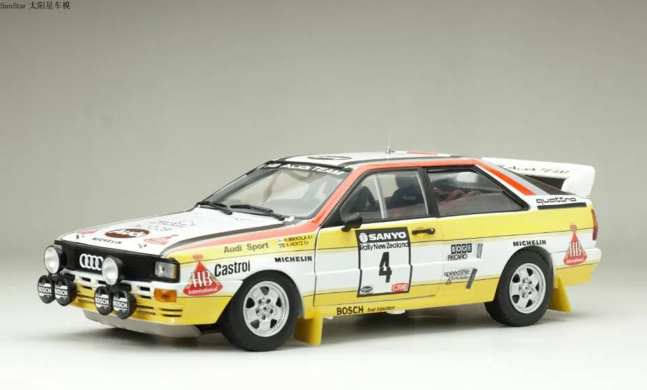 SumStar 1:18 Audi Quattro A2 H.Mikkola/A.Hertz 3rd Sanyo Rally из Новой Зеландии 1984, лимитированная Коллекционная модель, металлическая литая модель
SumStar 1:18 Audi Quattro A2 H.Mikkola/A.Hertz 3rd Sanyo Rally из Новой Зеландии 1984, лимитированная Коллекционная модель, металлическая литая модель