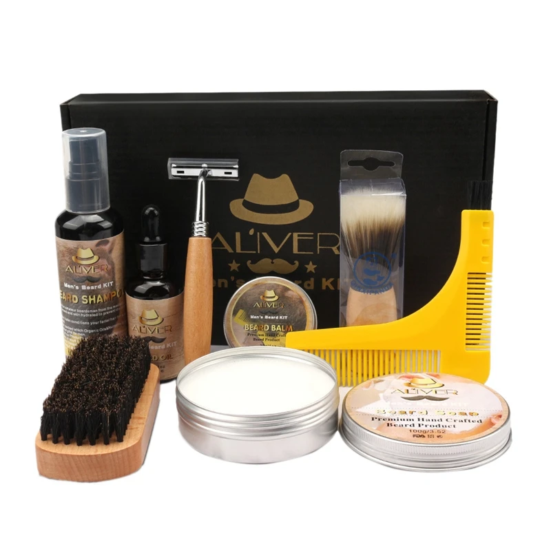 ALIVER 9PCS/Lot Beard Care Tool Set Beard Comb Bristle Brush Beard Cream Oil moisturizing Wax Beard Care Set with Rzaor
ALIVER 9PCS/Lot Beard Care Tool Set Beard Comb Bristle Brush Beard Cream Oil moisturizing Wax Beard Care Set with Rzaor